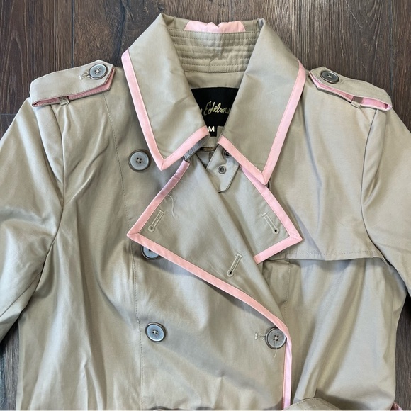 Sam Edelman Gigi tan trench coat with pink trim SZ MED - Picture 3 of 8